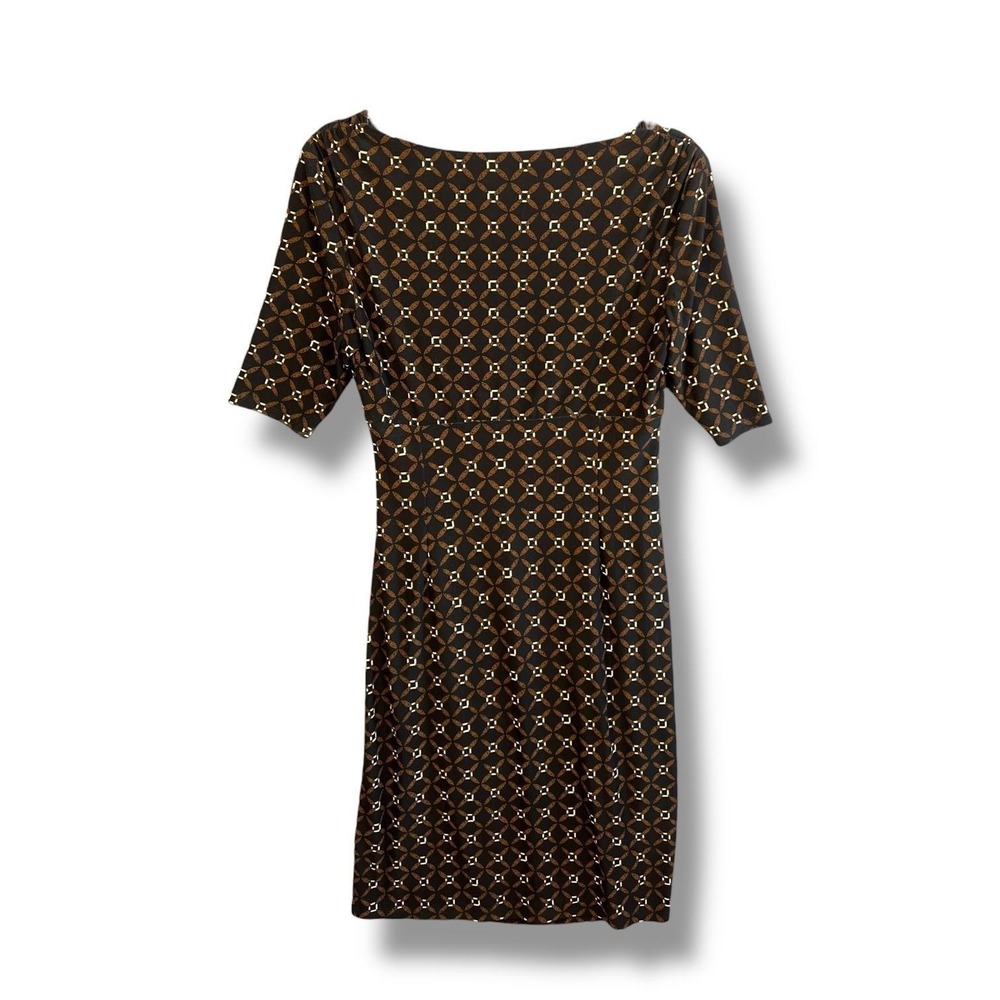 Lauren Ralph Lauren Sheath Dress Size 6 Brown Black‎ Ruched Side - Picture 3 of 12